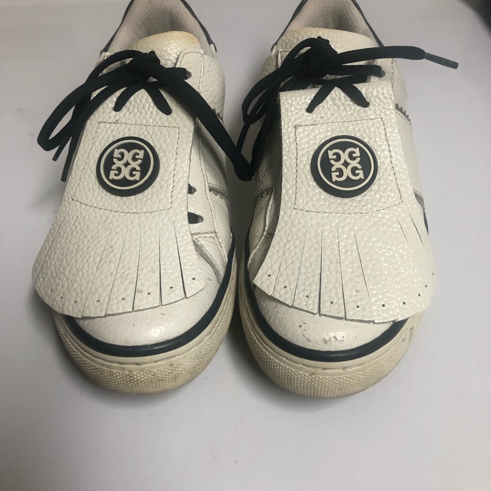 GFORE White Leather Golf Sneakers with Black Accents